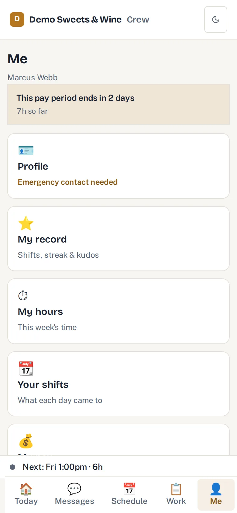 their own hours, pay estimate and record